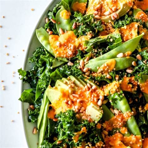 Kale Avocado Salad Ginger Carrot Dressing The Toasted Pine Nut