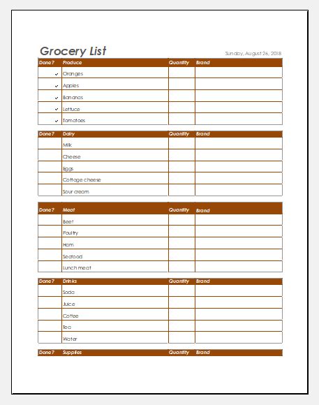 Editable Grocery List Templates For Ms Excel Excel Templates
