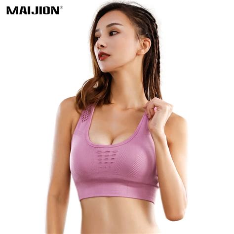 Maijion High Impact Sports Bra For Women Hollow Padded Yoga Bra Seamless Quick Dry Fitness