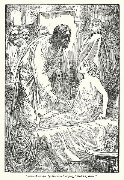 Raising Of Jairus Daughter By Jesus Christ Engraving