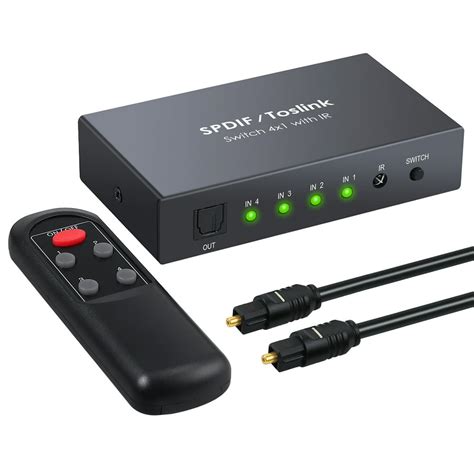Esynic Digital Optical Audio Switcher 4x1 Spdif Toslink Switch Box With