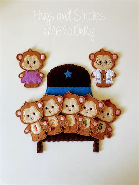 Finger Puppets Set Five Little Monkeys Jumping On The Bed With Mommy