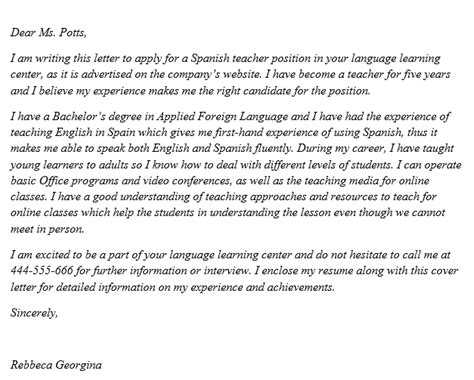 A Full Guidance Of Writing A Spanish Teacher Cover Letter Template