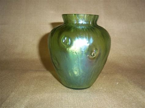 Antique Loetz Glass Vase Iridescent Green Creta Rusticana Etsy Vintage Art Glass Glass Art