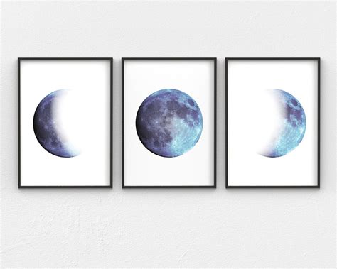 Blue Moon Phase 3 Piece Wall Art Navy Blue Wall Art Etsy Navy Blue