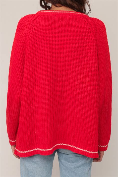 Red Cardigan Sweater 80s Sweater Textured Knit Sweater Button Up 1980s
