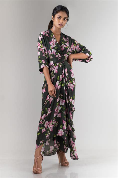 Buy Nupur Kanoi Green Crepe Floral Print Wrap Dress Online Aza Fashions