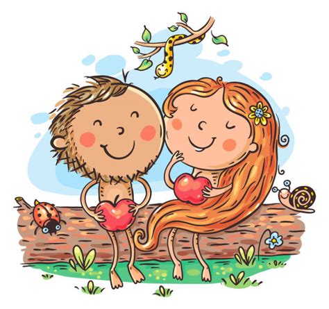 Clip Art Of Adam And Eve In The Garden Eden Illustrations Royalty Free