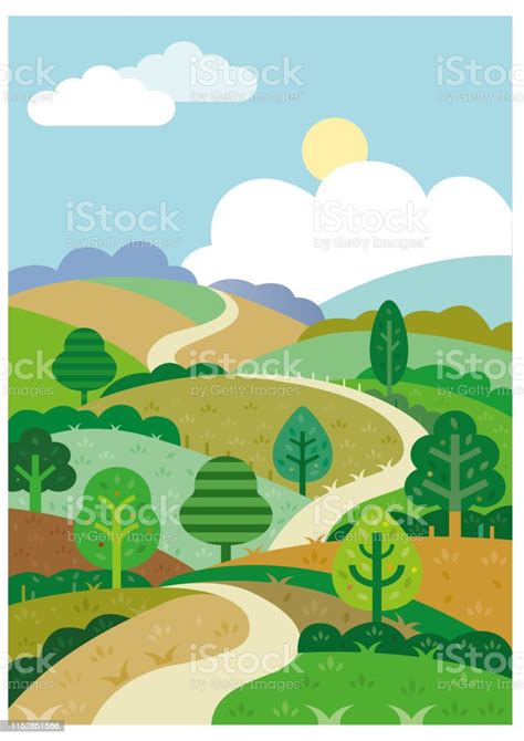 Green Rolling Hills And Road Illustration Stock Illustration Download