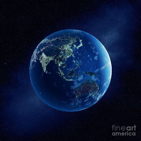 Earth With City Lights East Asia Photograph By Mari Swanepoel Fine