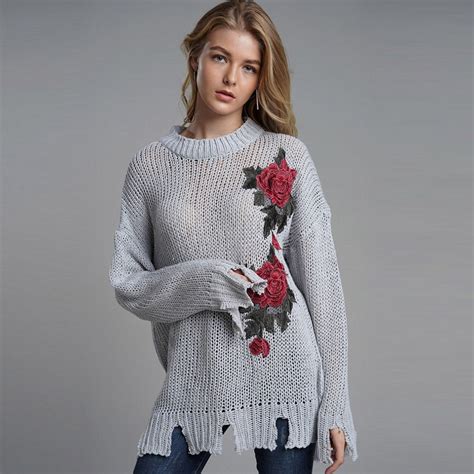 Women Sweaters Winter Casual Ol Preppy Style Loose Pullover Floral