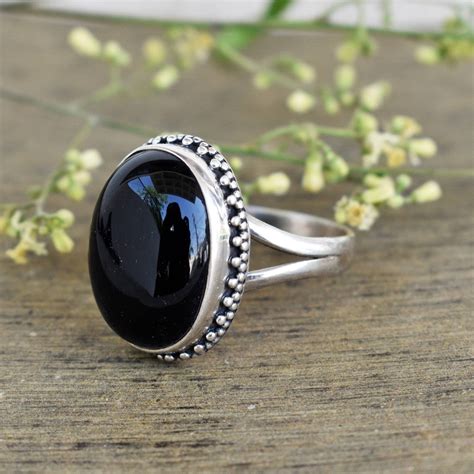 Natural Black Onyx Ring Sterling Silver 925 Designer Ring Etsy