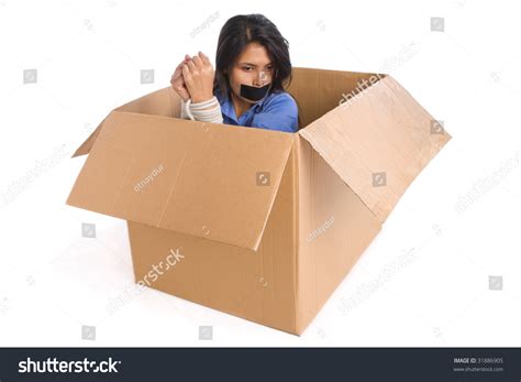 Young Woman Tied Inside Box Thinking Stock Photo 31886905 Shutterstock