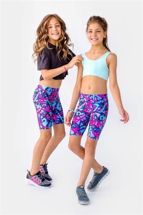 Girls Clements Twins A And L Graffiti Bike Shorts Girls Swimsuits Kids