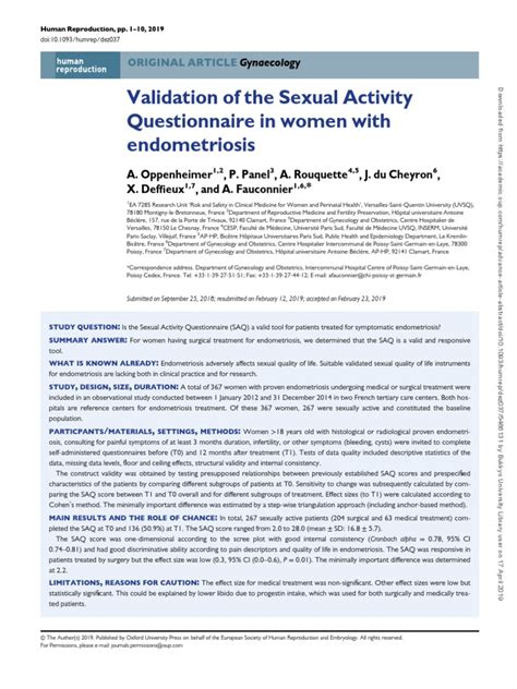 Validation Of The Sexual Activity Questionnaire In Women With