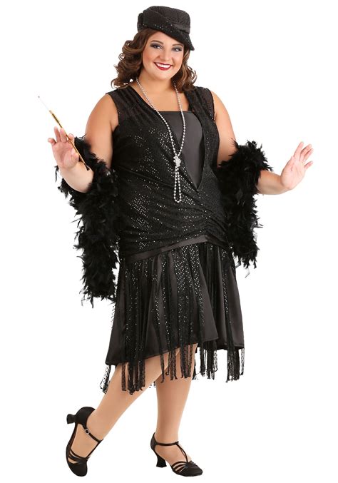 Womens Plus Size Black Jazz Flapper Costume Exclusive