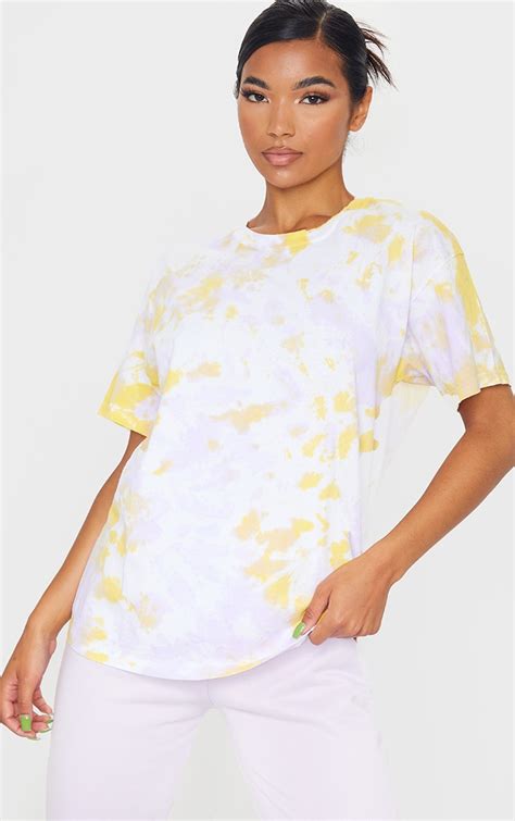 Yellow Tie Dye Short Sleeve T Shirt Tops Prettylittlething