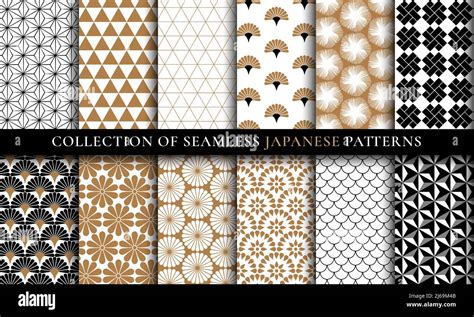 Japanese Asian Traditional Seamless Patterns Collection Set Stock