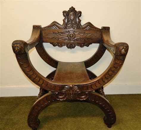 These items are not for sale and the descriptions, images and prices are for reference purposes only. Carved Oak Savonarola Chair / Throne Chair - Antiques Atlas