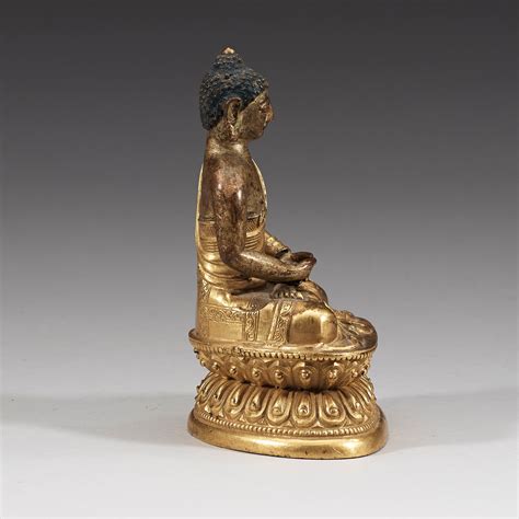 A Sino Tibetan Part Gilt Bronze Figure Of Amitabha Buddha 18th Century