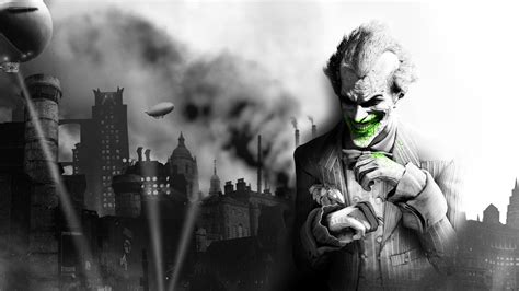From comedy to darkness, joker is an iconic villain. Wallpaper : Batman Arkham City, the joker, smile, city ...