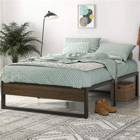 Amolife Full Size Platform Bed Frame With Rustic Wood Under Bed