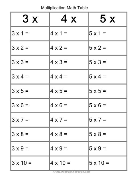 Multiplication Math Grid 3x 5x Worksheet Kidscanhavefun