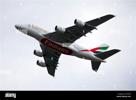 Emirates A380 Takes Off From Heathrow Airport Stock Photo Alamy