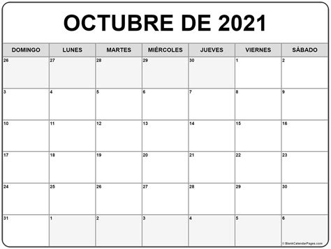 Octubre De 2021 Calendario Gratis Calendario Octubre