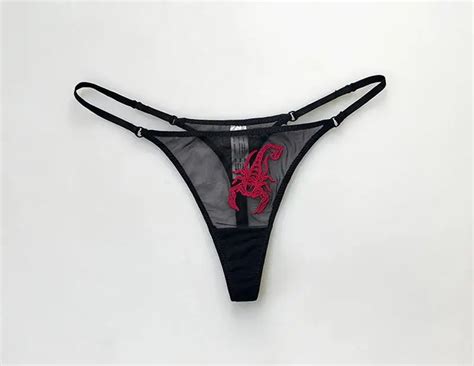 Ladies Scorpion Embroidery Hollow Underwear Mesh Thong Low Waist Thin Seamless Panties Sexy