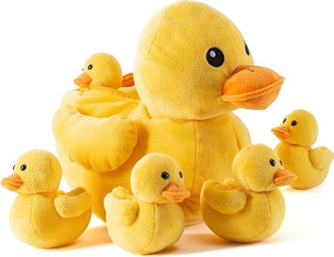Prextex Duck Plush With 5 Cute Baby Ducklings 6pcs Playset Fluffy