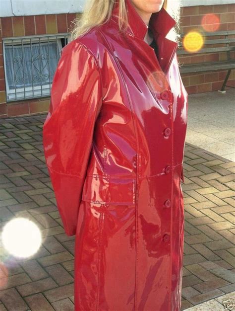 Shiny Pvc Coat Rainwear Fashion Red Raincoat Vinyl Raincoat