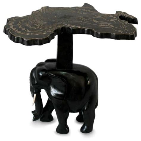 African Elephant Wood Accent Table Eclectic Side Tables And End