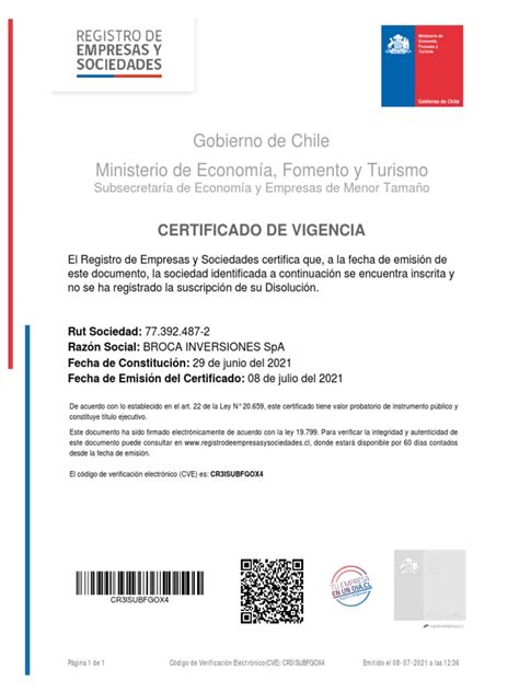 Certificado Vigencia Broca Spa Pdf