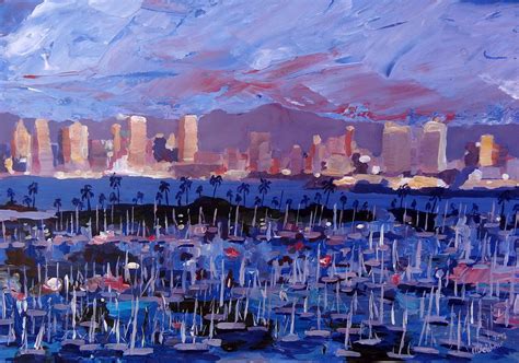San Diego Skyline With Marina At Dusk Painting By M Bleichner Fine