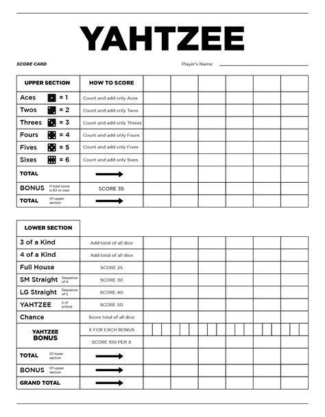 Yahtzee Score Sheet Printable Free