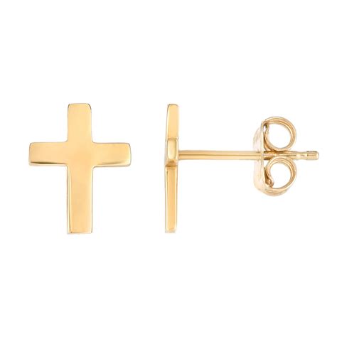 14k Yellow Gold Cross Stud Earrings Jewelryaffairs