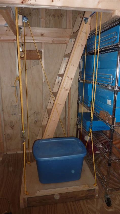 When you are ready to use the hoist, bring the free pulley downstairs. An Elevator for My 10'x12' Storage Shed | Diy garage ...
