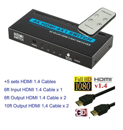 Hyfai 4 Ports Hdmi 14 4kx2k 30hz Amplifier Switcher With Ir Remote