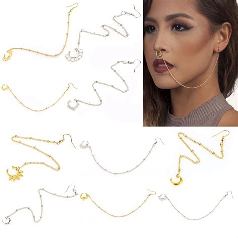 1 Pc Fashion Nose Rings Chain Fake Nose Piercing Summer Style U Nose