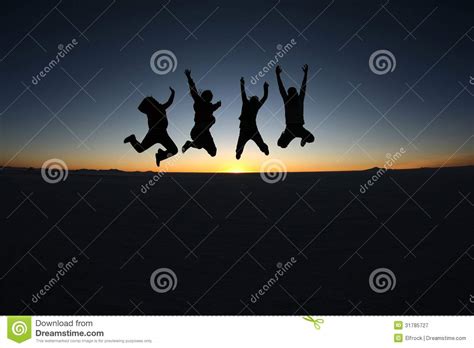 Happy Friends Jumping Outdoor Stock Image Image Of Jump Enjoyment