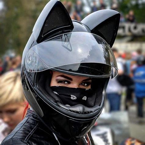 Women Full Face Cat Ears Motorcycle Helmets Adult Flip Up Visors