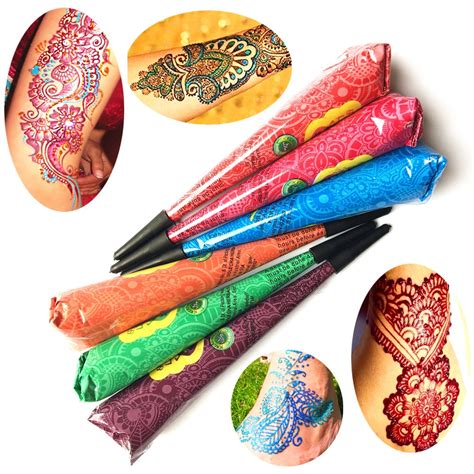 9 Color To Choose Indian Mehndi Henna Tattoo Paste Cones Women Makeup