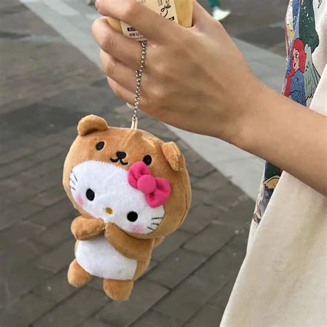 10cm Kawaii Hello Kittys Plush Toy Anime Sanrios Kuromi Melody Cinnamoroll Bag Pendant Creative