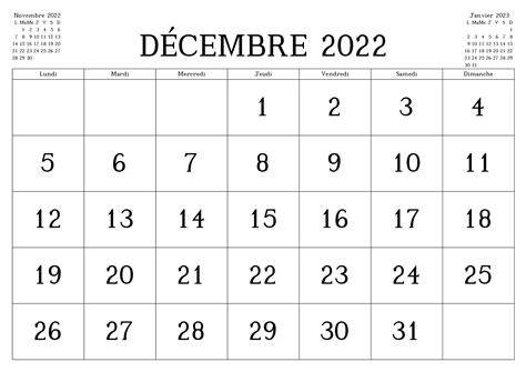 Décembre Calendrier 2022 Imprimable Docalendario