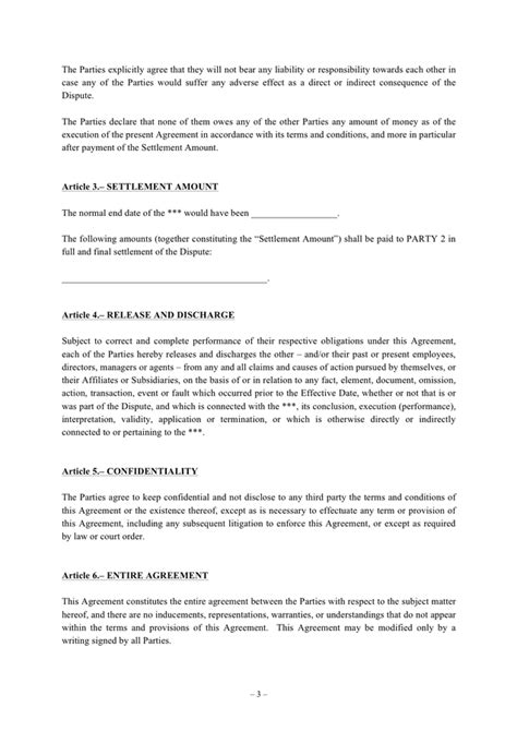 Settlement Agreement Template In Word And Pdf Formats Page 3 Of 5