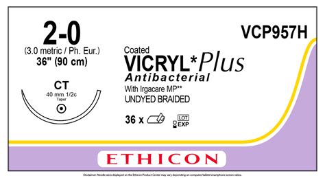 Ethicon Vcp957h Coated Vicryl Plus Antibacterial Polyglactin 910 Suture