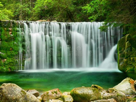 Lake Emerald Waterfalls Forest Landscape Stock Photo Image Of Lake