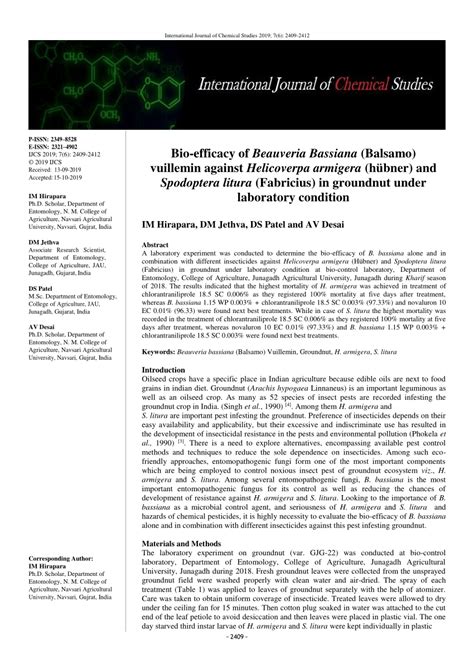 PDF Bio Efficacy Of Beauveria Bassiana Balsamo Vuillemin Against Helicoverpa Armigera