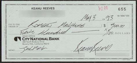 Keanu Reeves 1990s Signed Check 275 X 6 And Restrike Photos